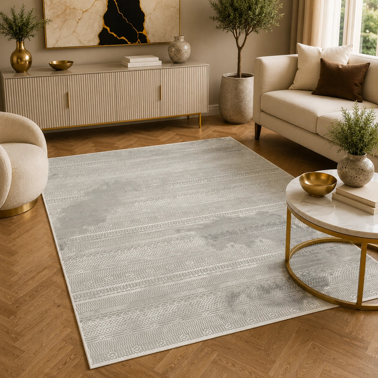 Anemon T053A Cream Silver Modern Area Rug