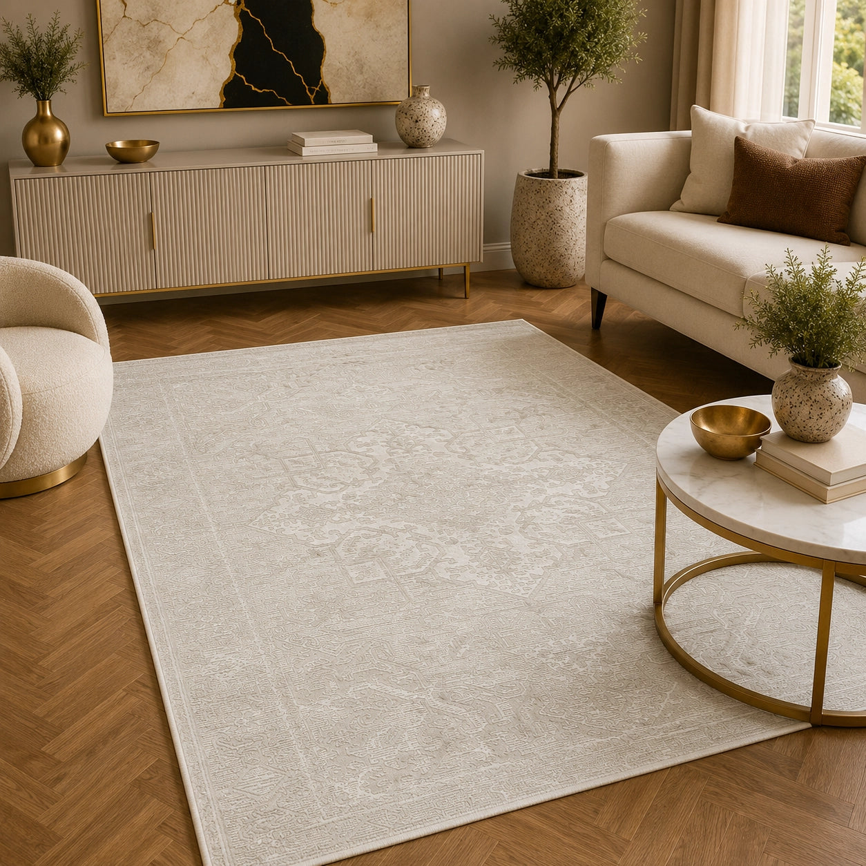Anemon T056A Cream Light Beige Modern Area Rug