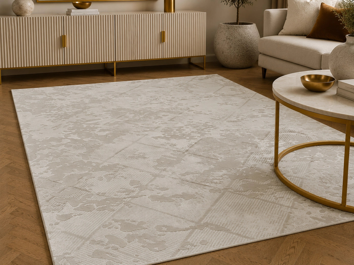 Anemon T058A Cream Cream Modern Area Rug