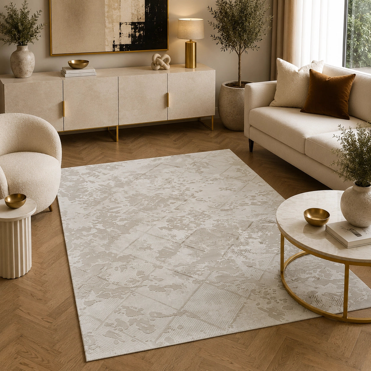 Anemon T058A Cream Cream Modern Area Rug