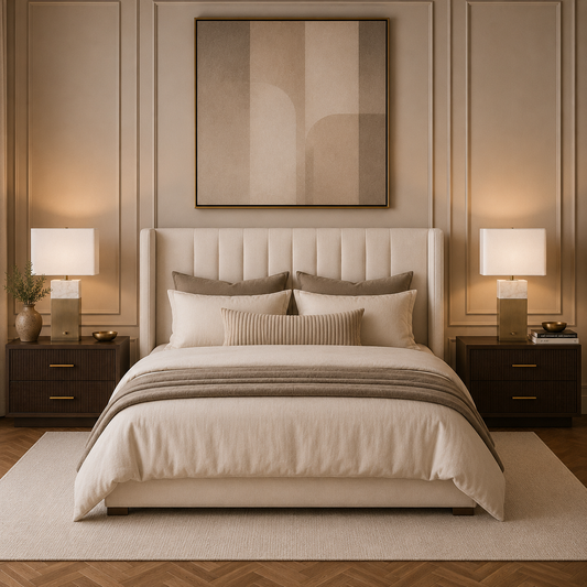Luxury bedside lamp featuring a brushed brass base and marble detail