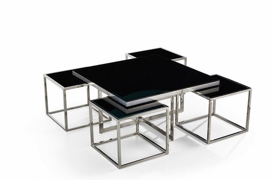 Luther Black Glass Coffee Table Black Silver