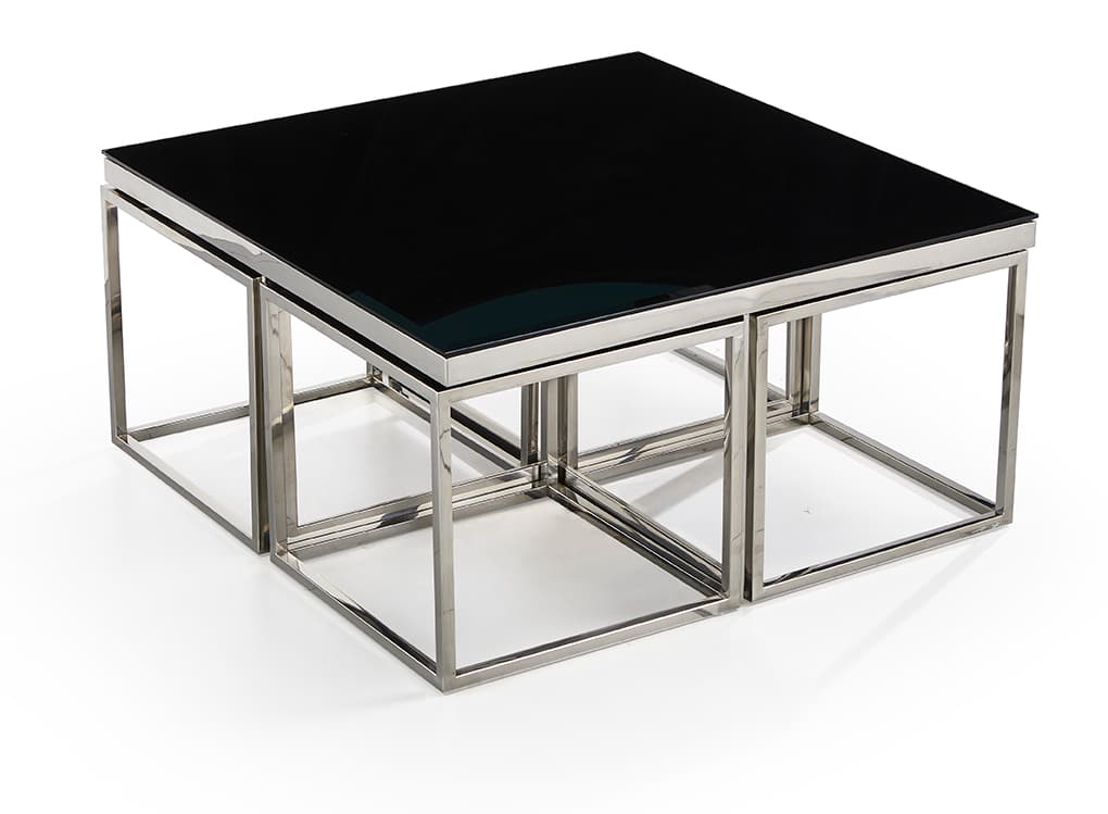 Luther Black Glass Coffee Table Black Silver