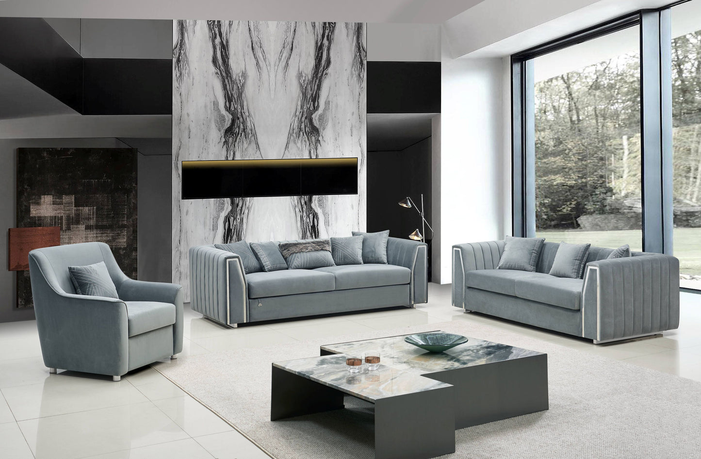 Regal Modern Fabric Sofa Set Grey