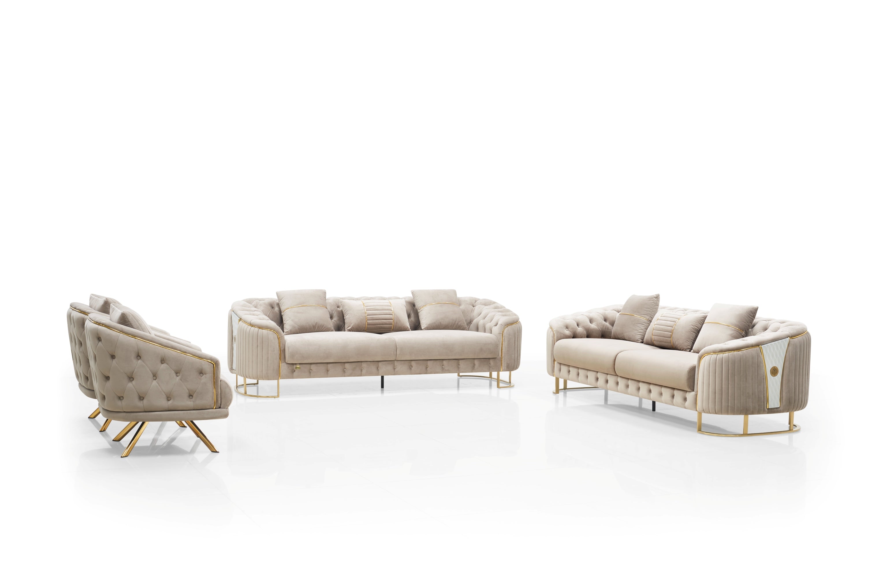 Royal Modern Fabric Sofa Set Beige