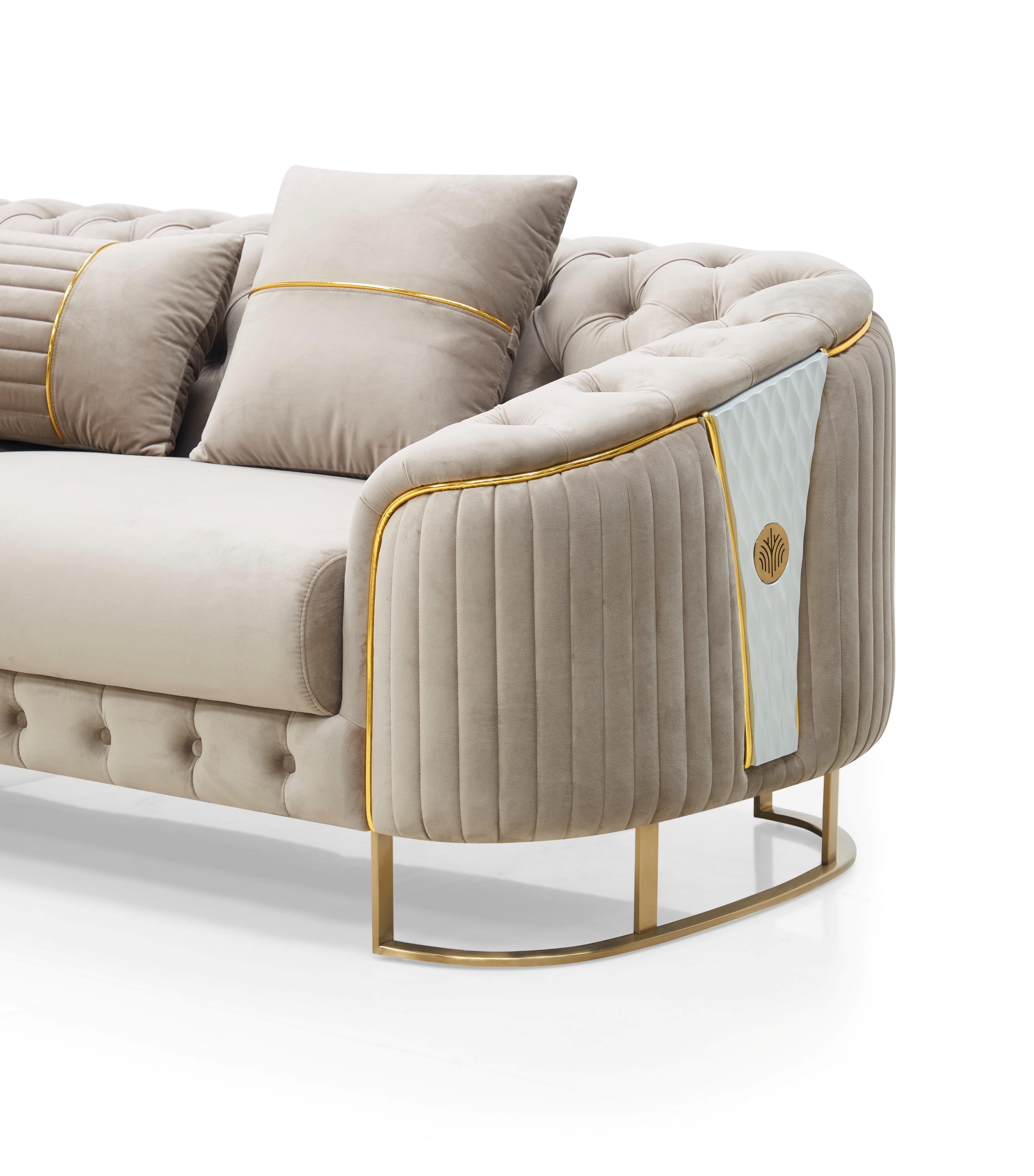 Royal Modern Fabric Sofa Set Beige