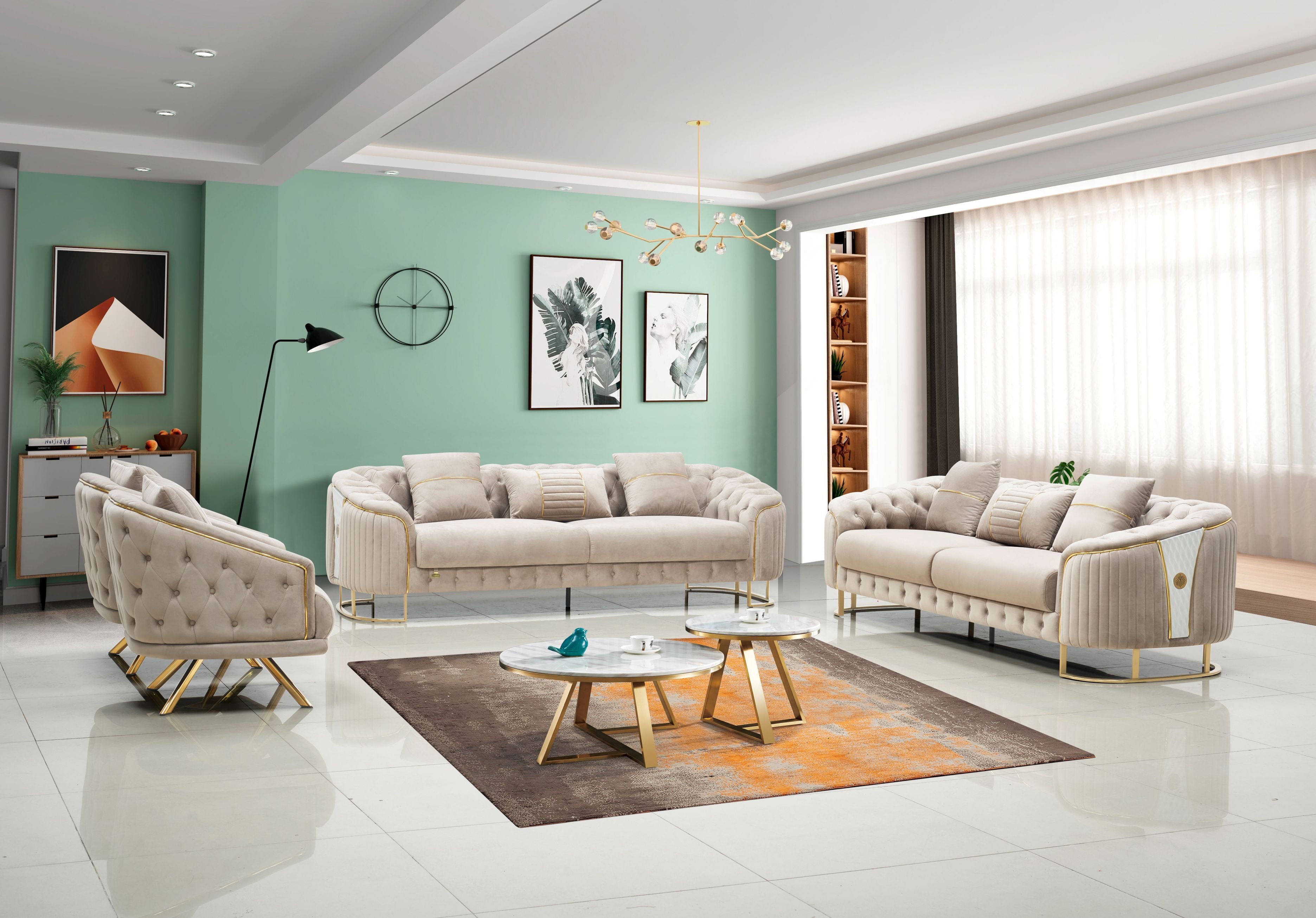Royal Modern Fabric Sofa Set Beige