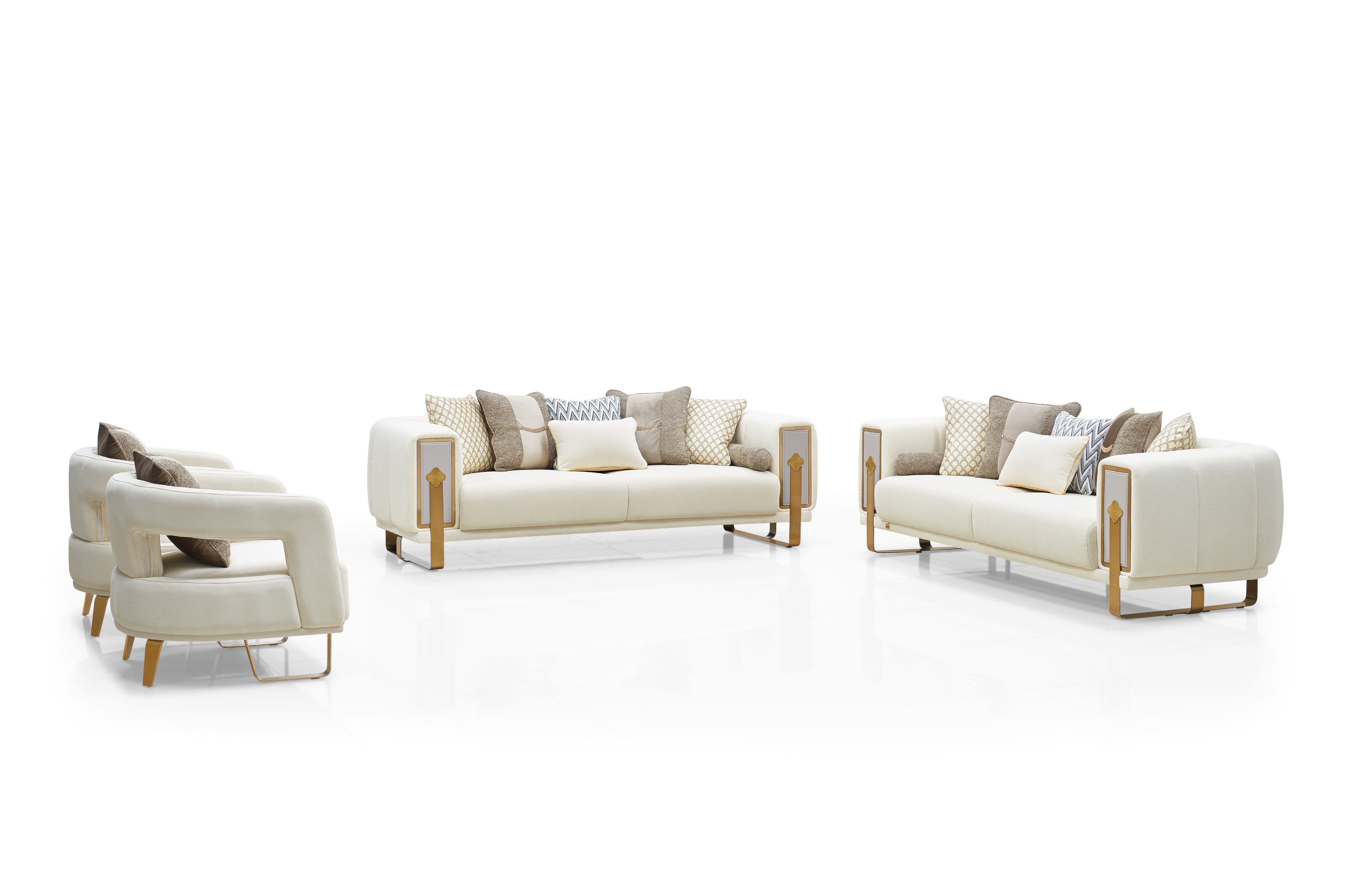 Kiama Modern Beige Velvet Sofa Set