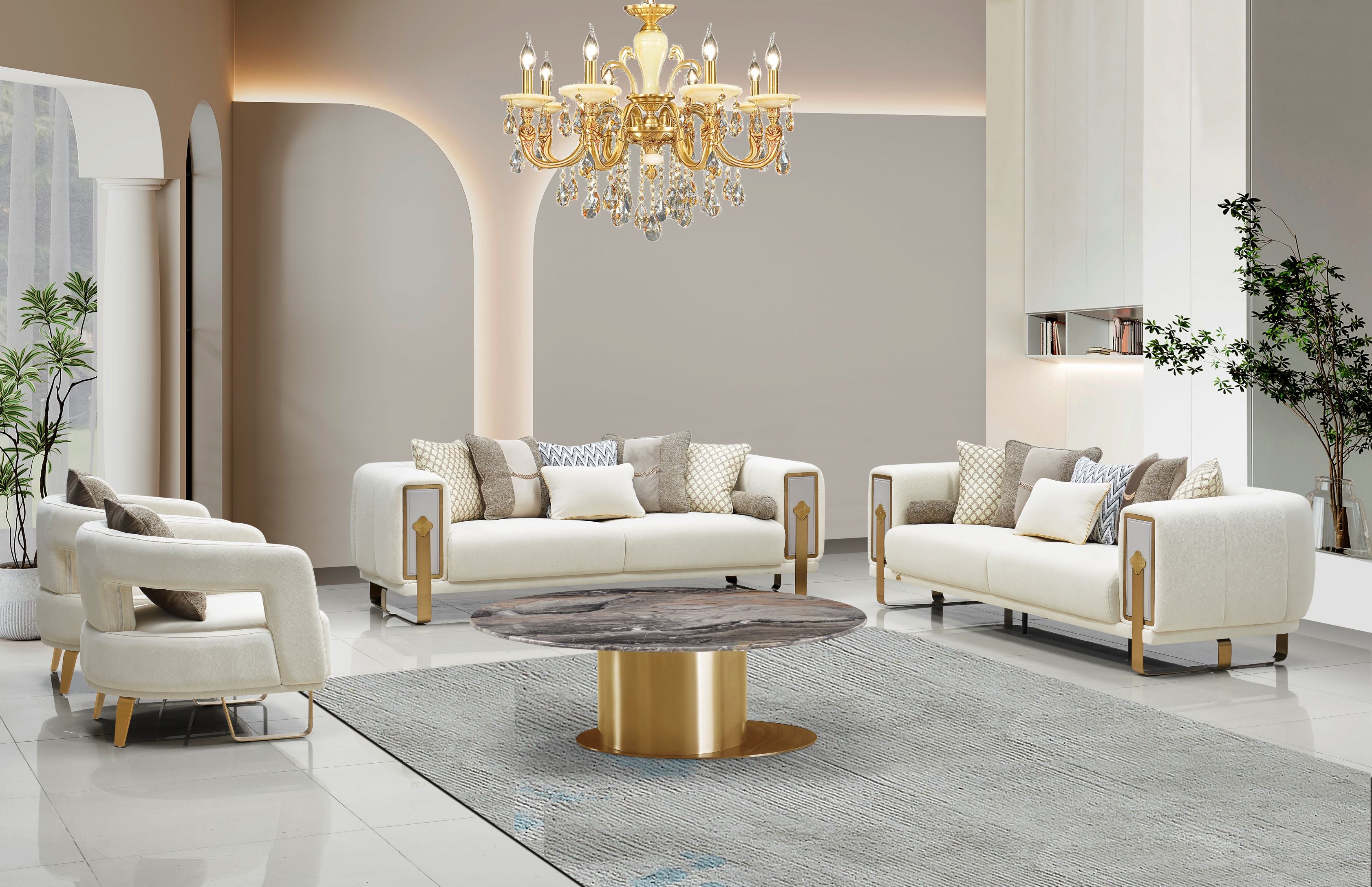 Kiama Modern Beige Velvet Sofa Set