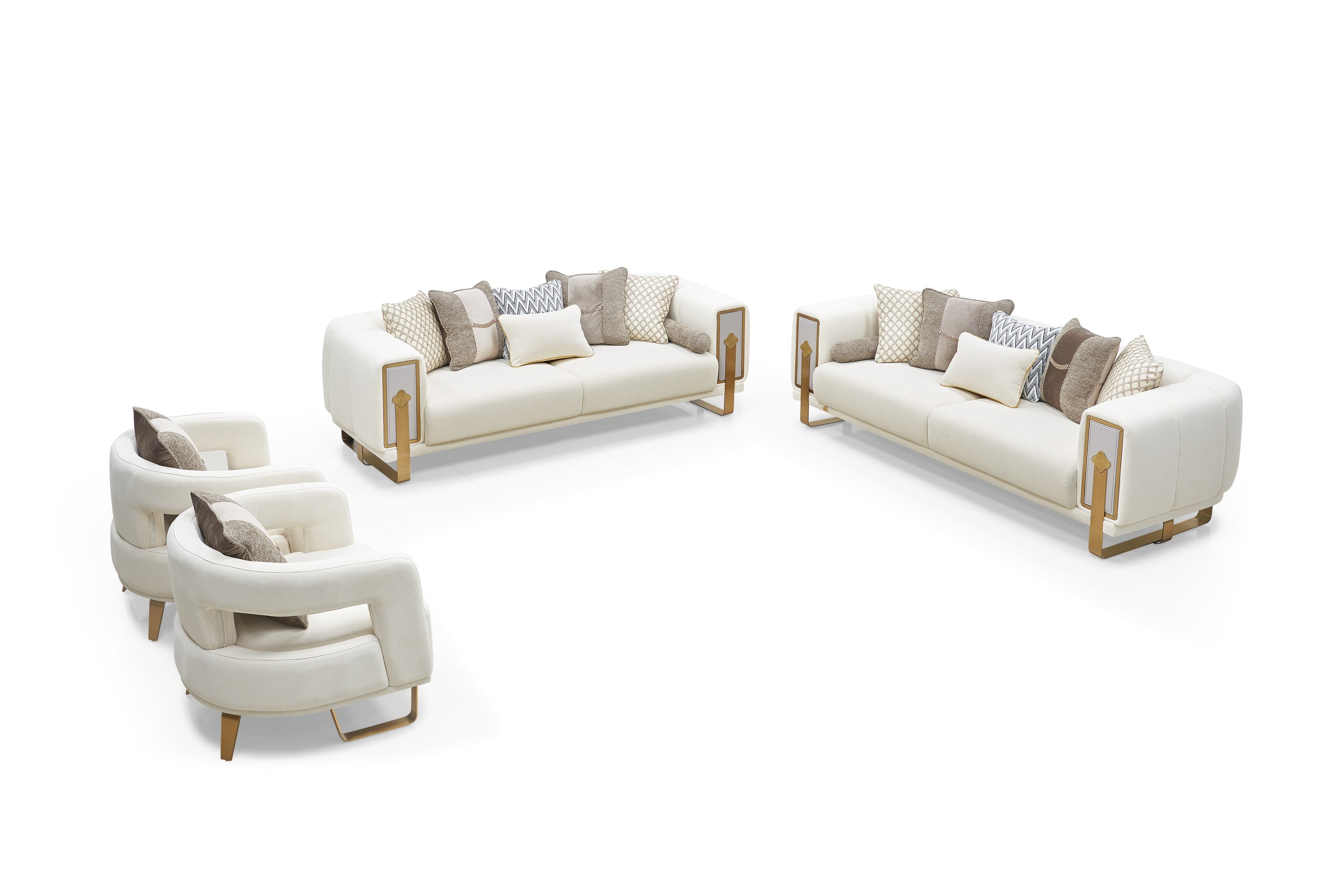 Kiama Modern Beige Velvet Sofa Set