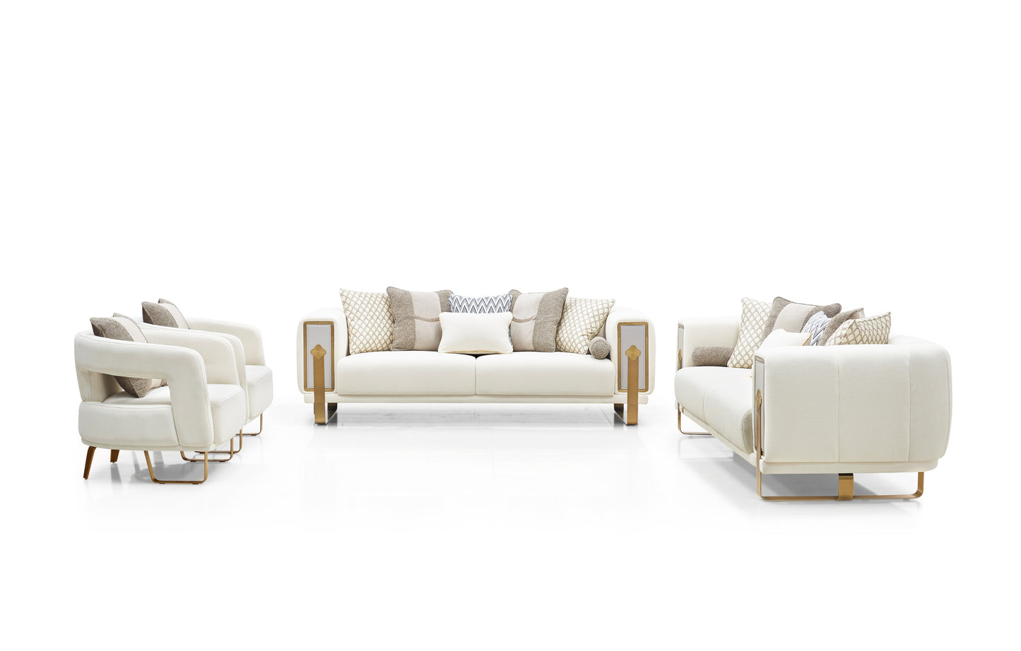 Kiama Modern Beige Velvet Sofa Set
