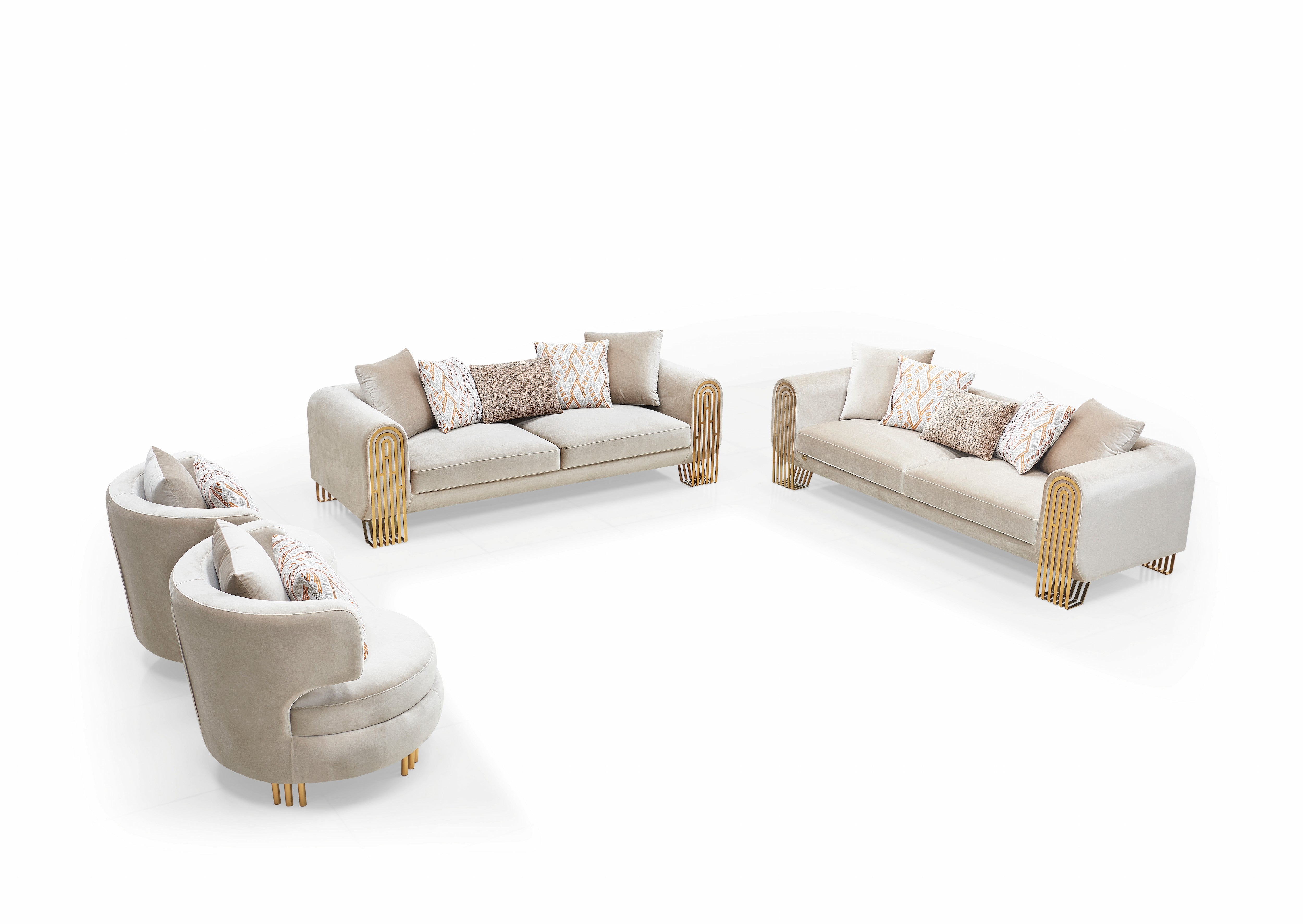 Opal Velvet Sofa Set Beige