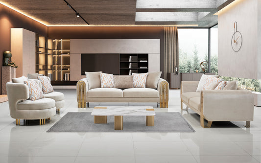 Opal Velvet Sofa Set Beige