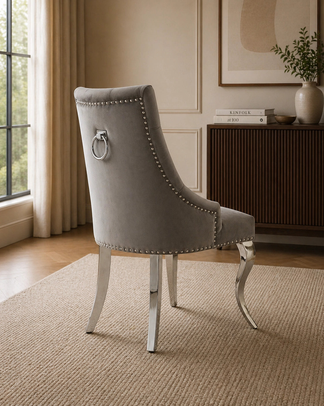Harper Velvet Modern Dining Chair Grey Silver