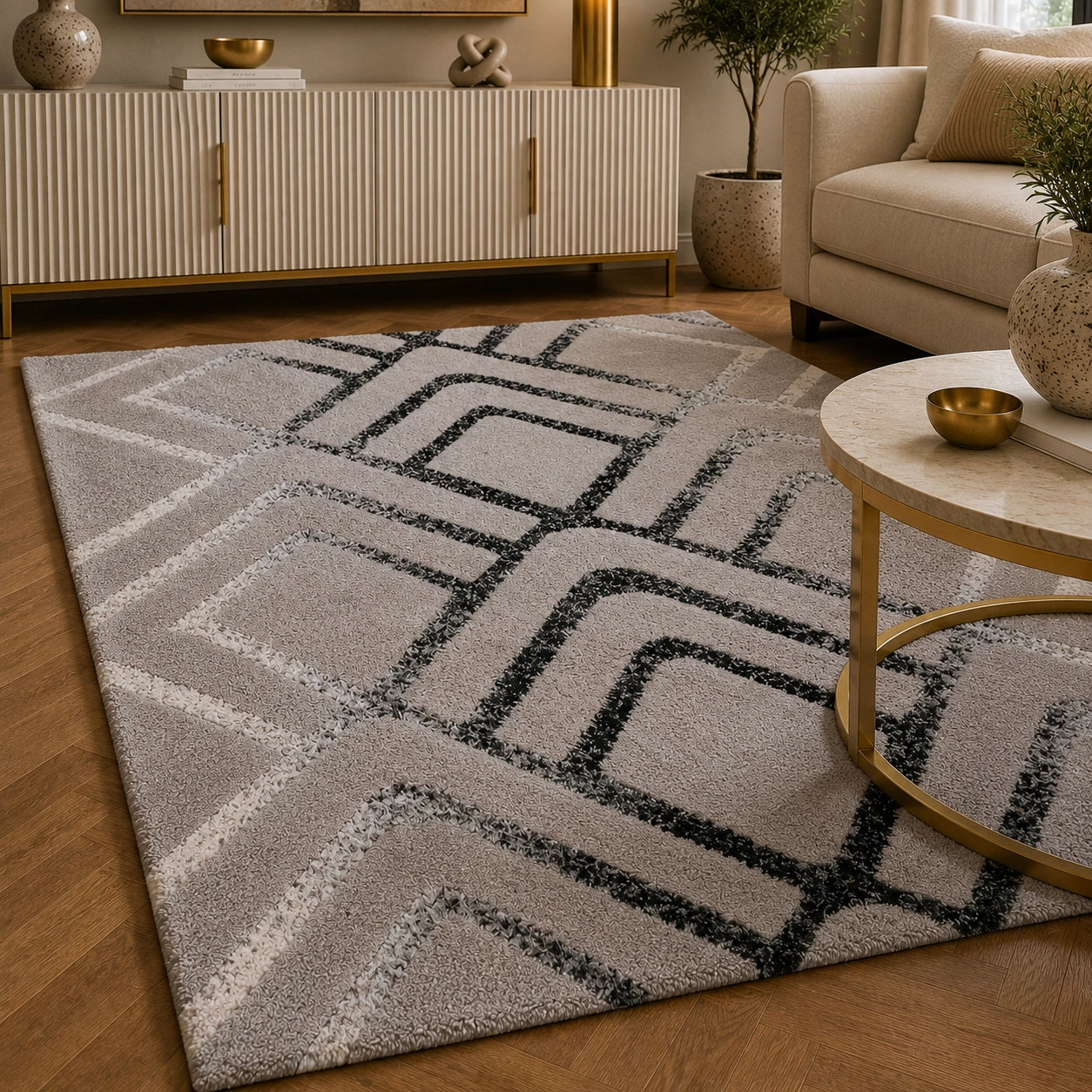 Soho 1237A Light Grey / White Modern Area Rug