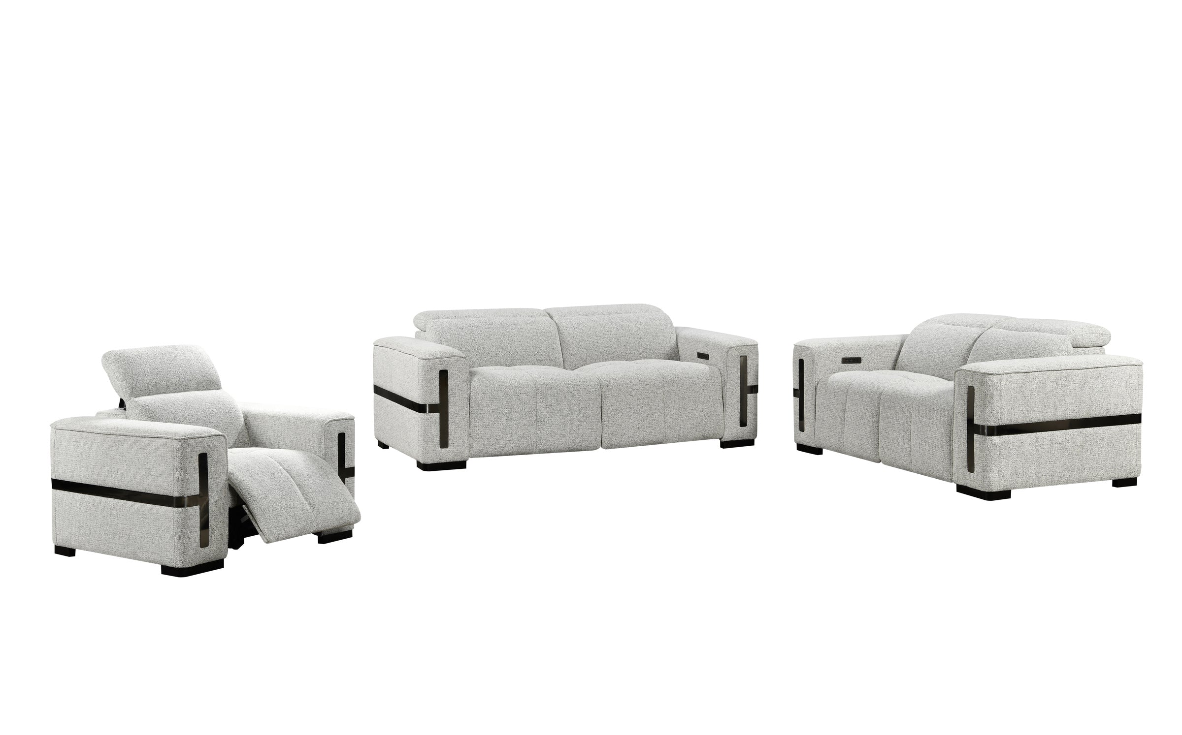 Bliss Luxury Dual Electronic Recliner Fabric Sofa Set Grey