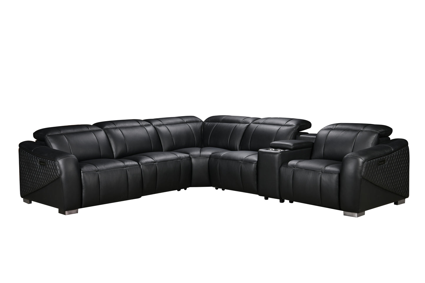 Vellin Modern Corner Electric Recliner Leather Sofa Set Black