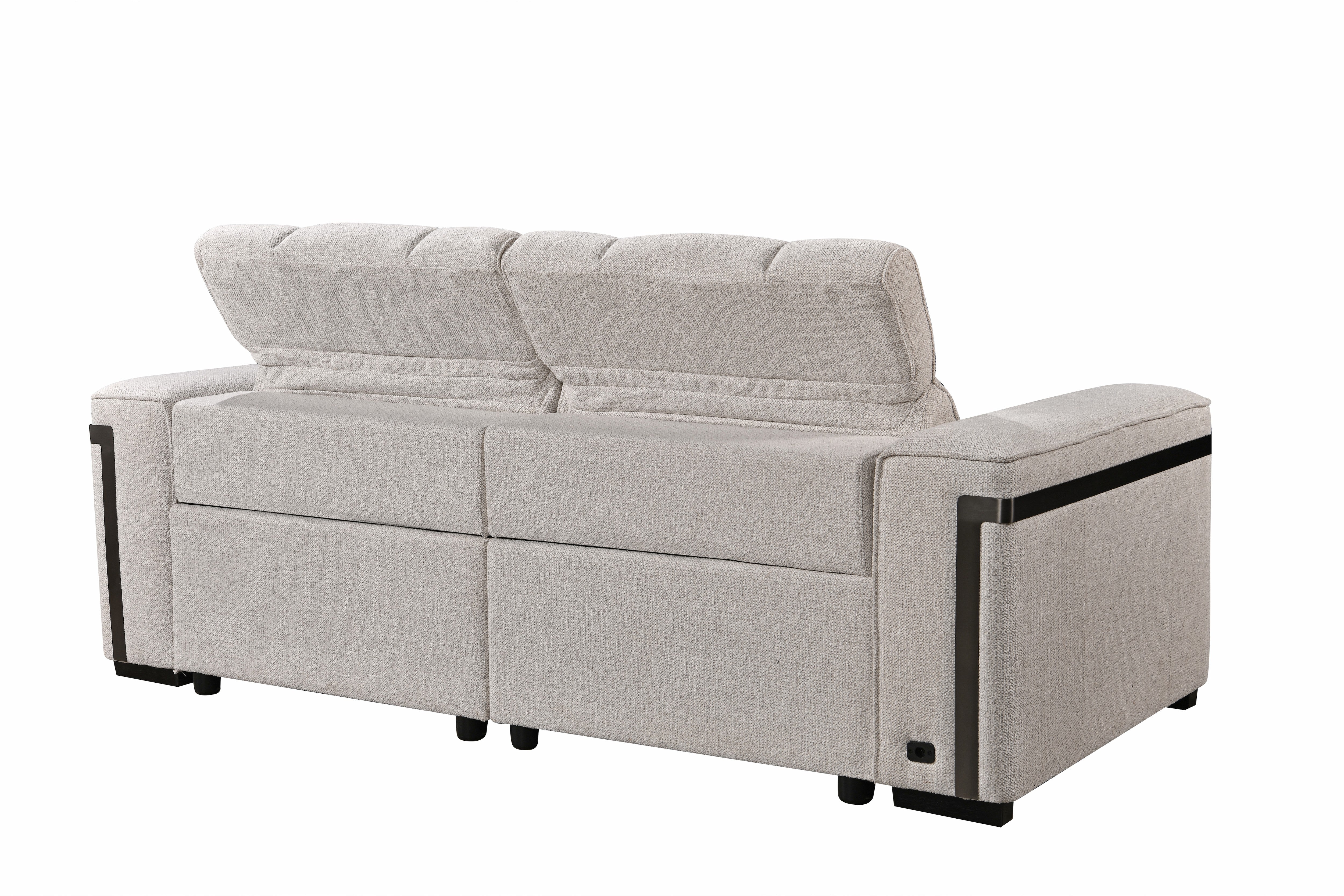 Crown Dual Electronic Recliner Fabric Sofa Set Cream Silver