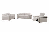 Crown Dual Electronic Recliner Fabric Sofa Set Cream Silver