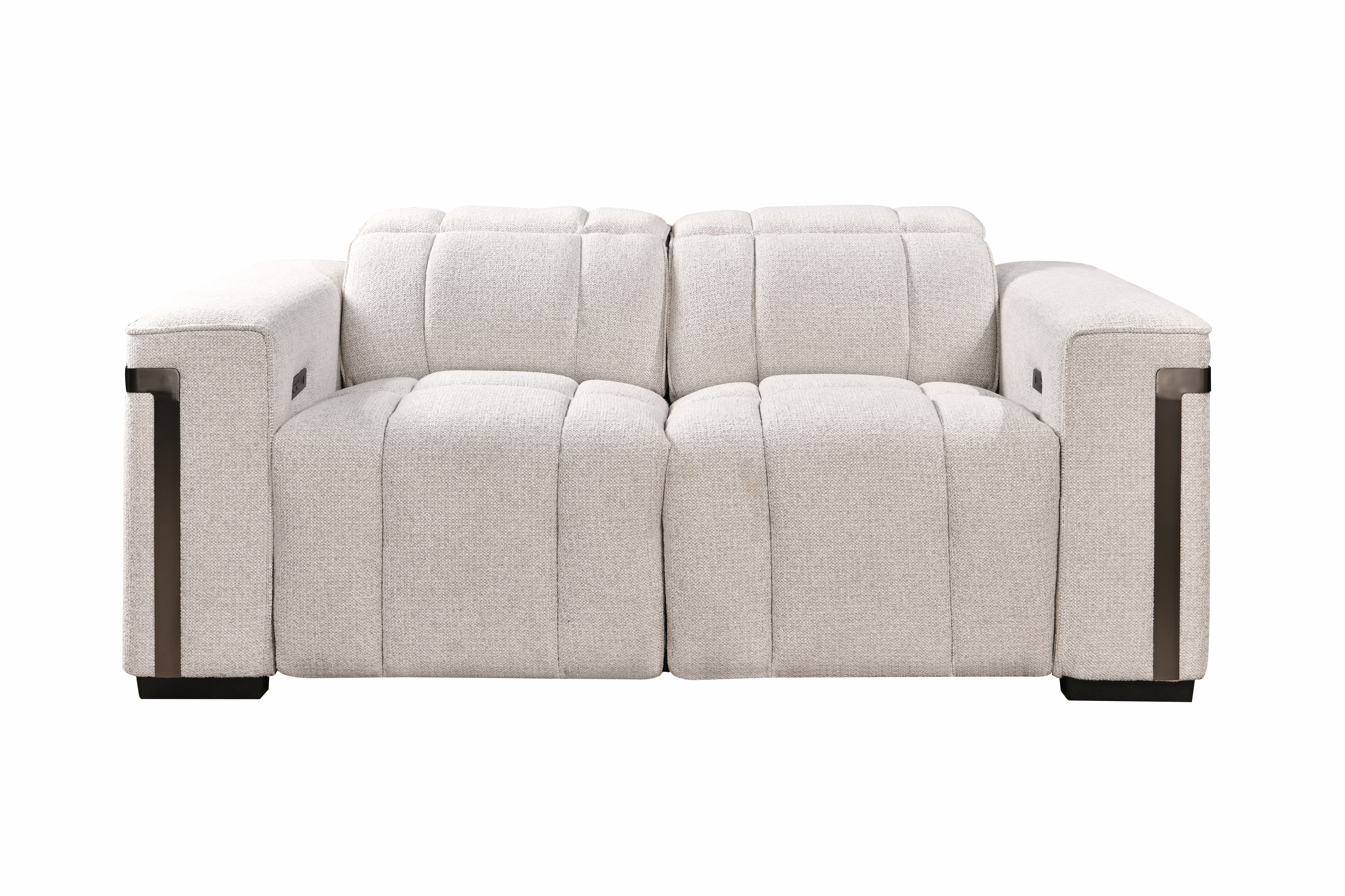 Crown Dual Electronic Recliner Fabric Sofa Set Cream Silver