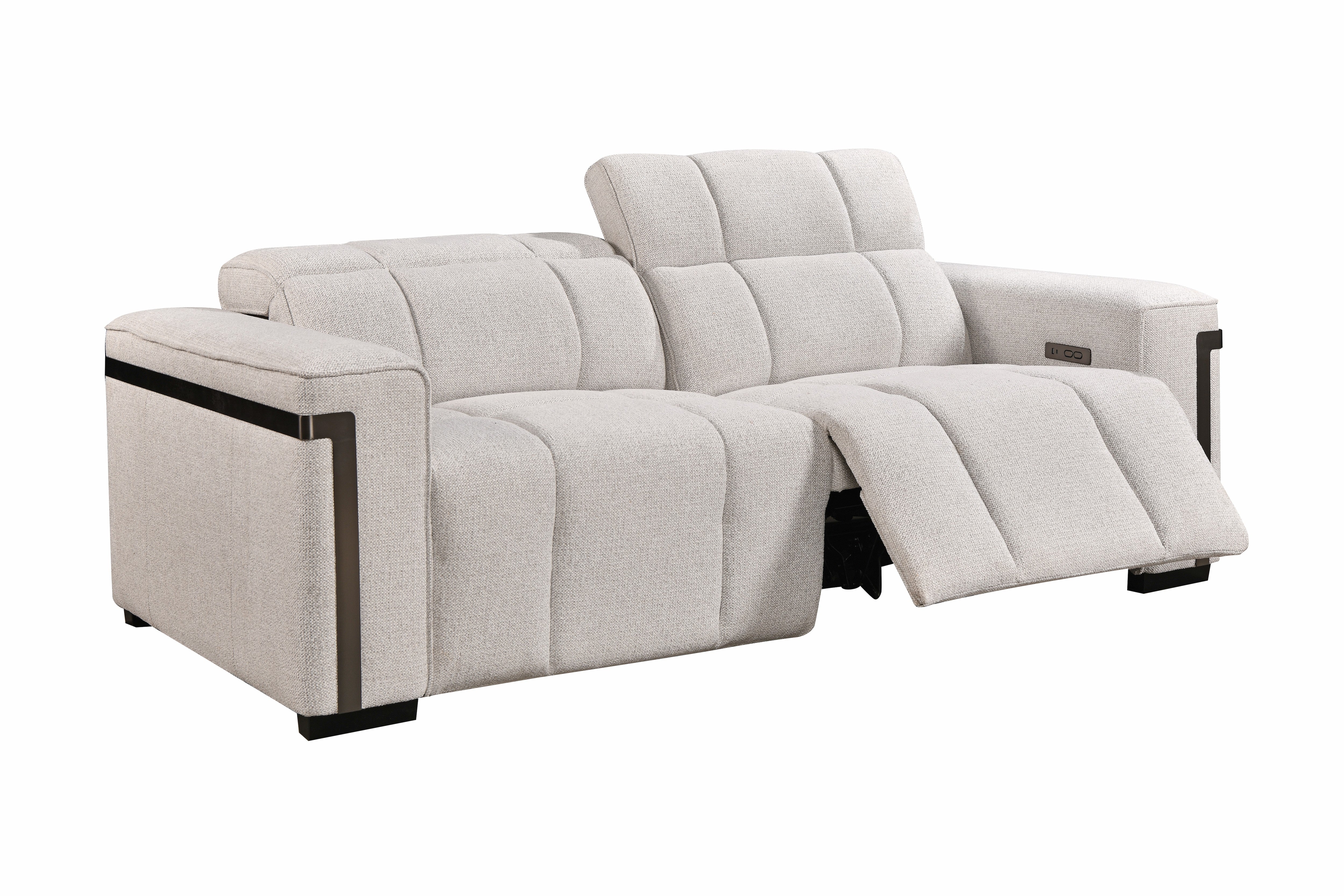 Crown Dual Electronic Recliner Fabric Sofa Set Cream Silver
