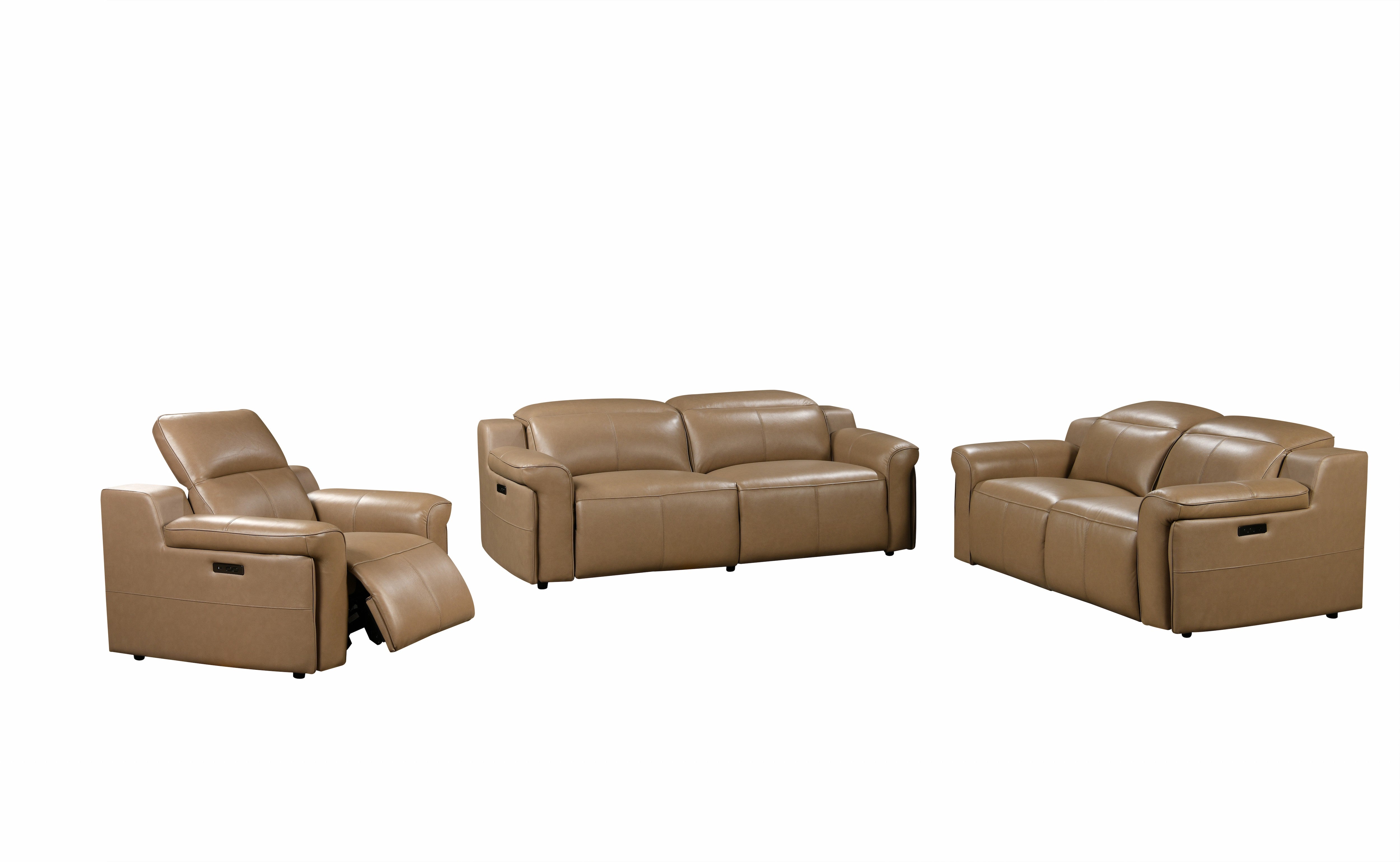 Esabella Luxury Dual Electronic Recliner Fabric Sofa Set Brown