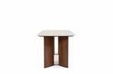 Banksia Modern Dining Table Yello Ceramic Top with Walnut Legs