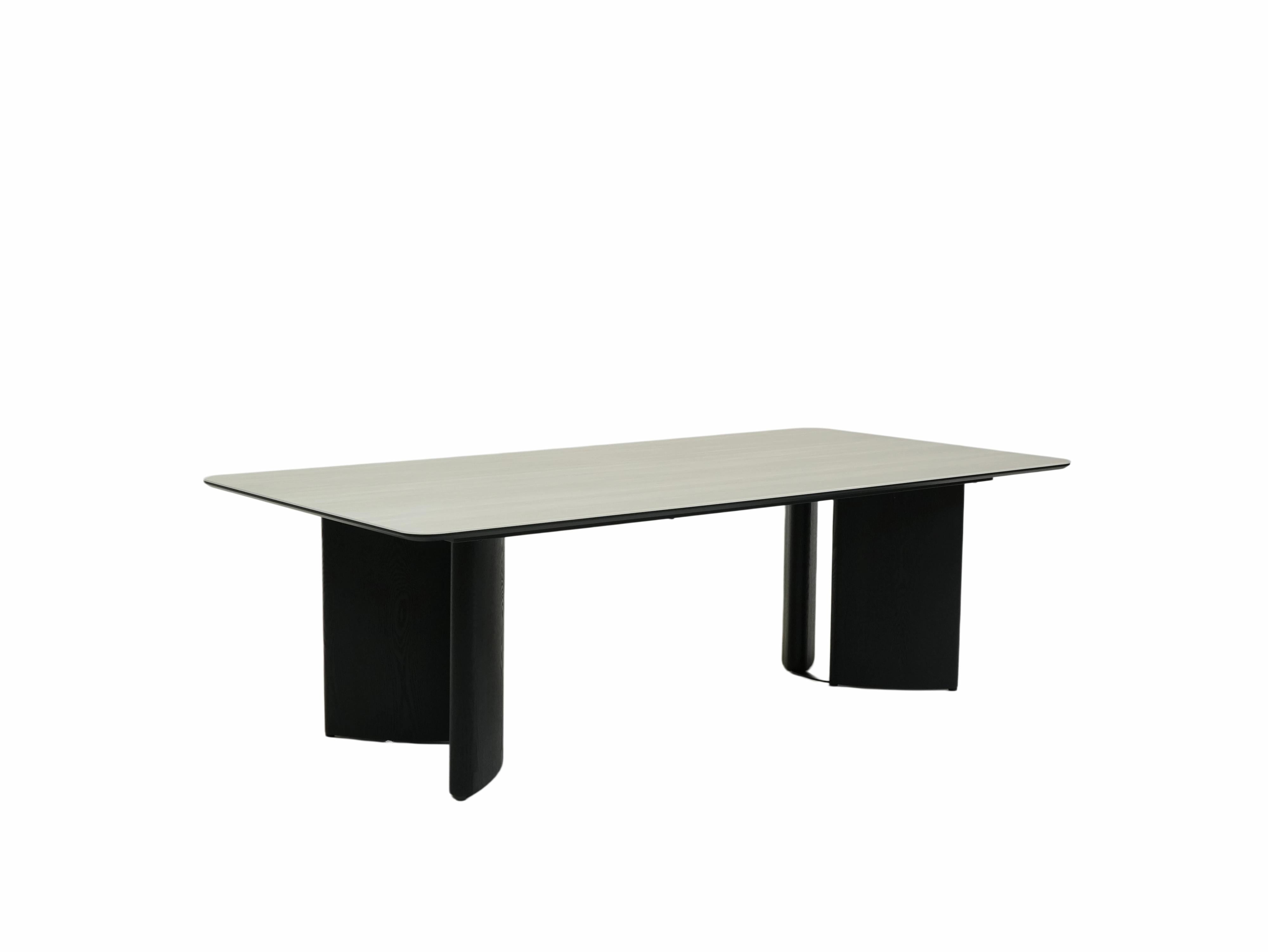 Waratah Modern Dining Table in Sandy White Ceramic and Black Finish