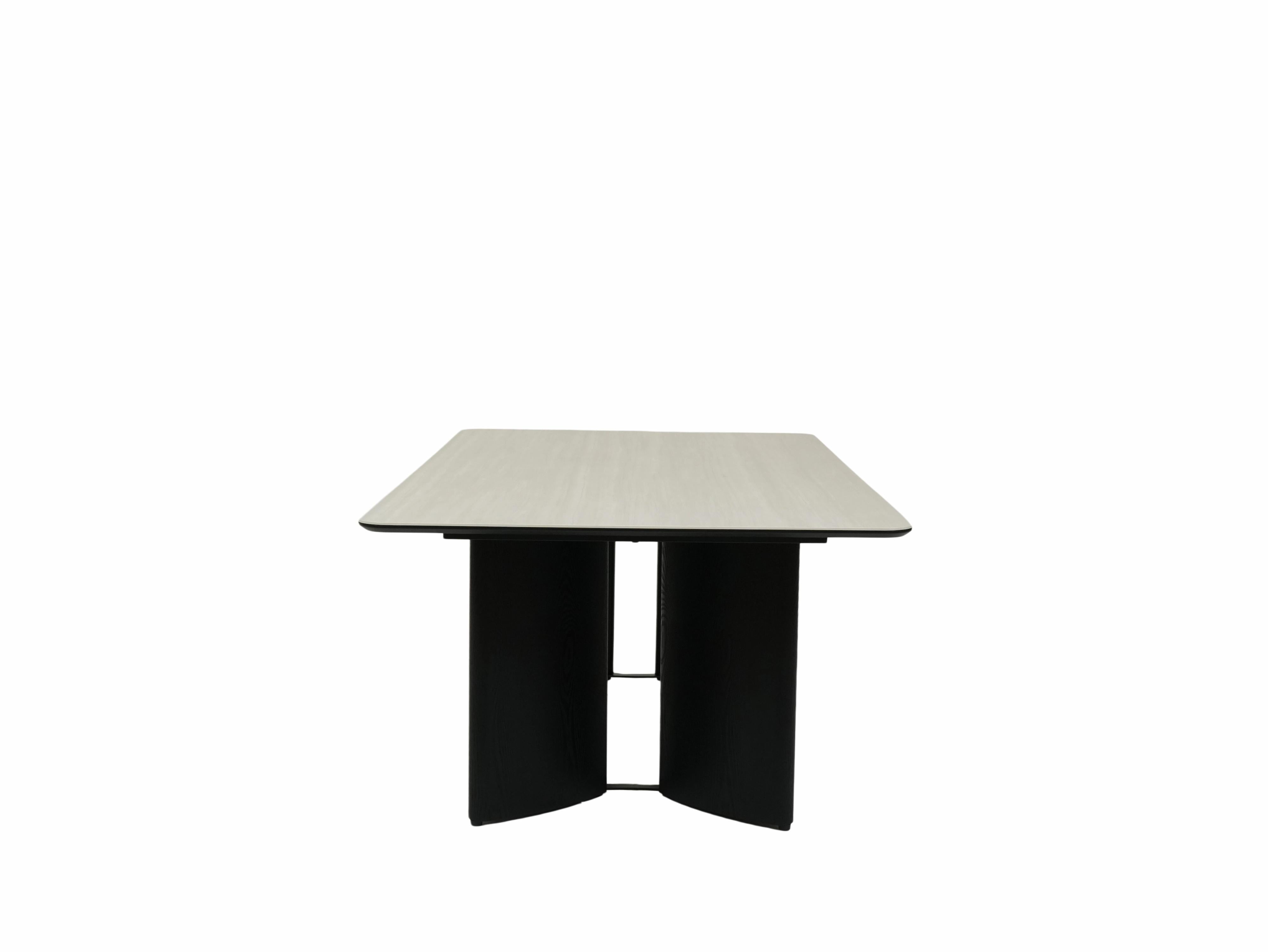 Waratah Modern Dining Table in Sandy White Ceramic and Black Finish