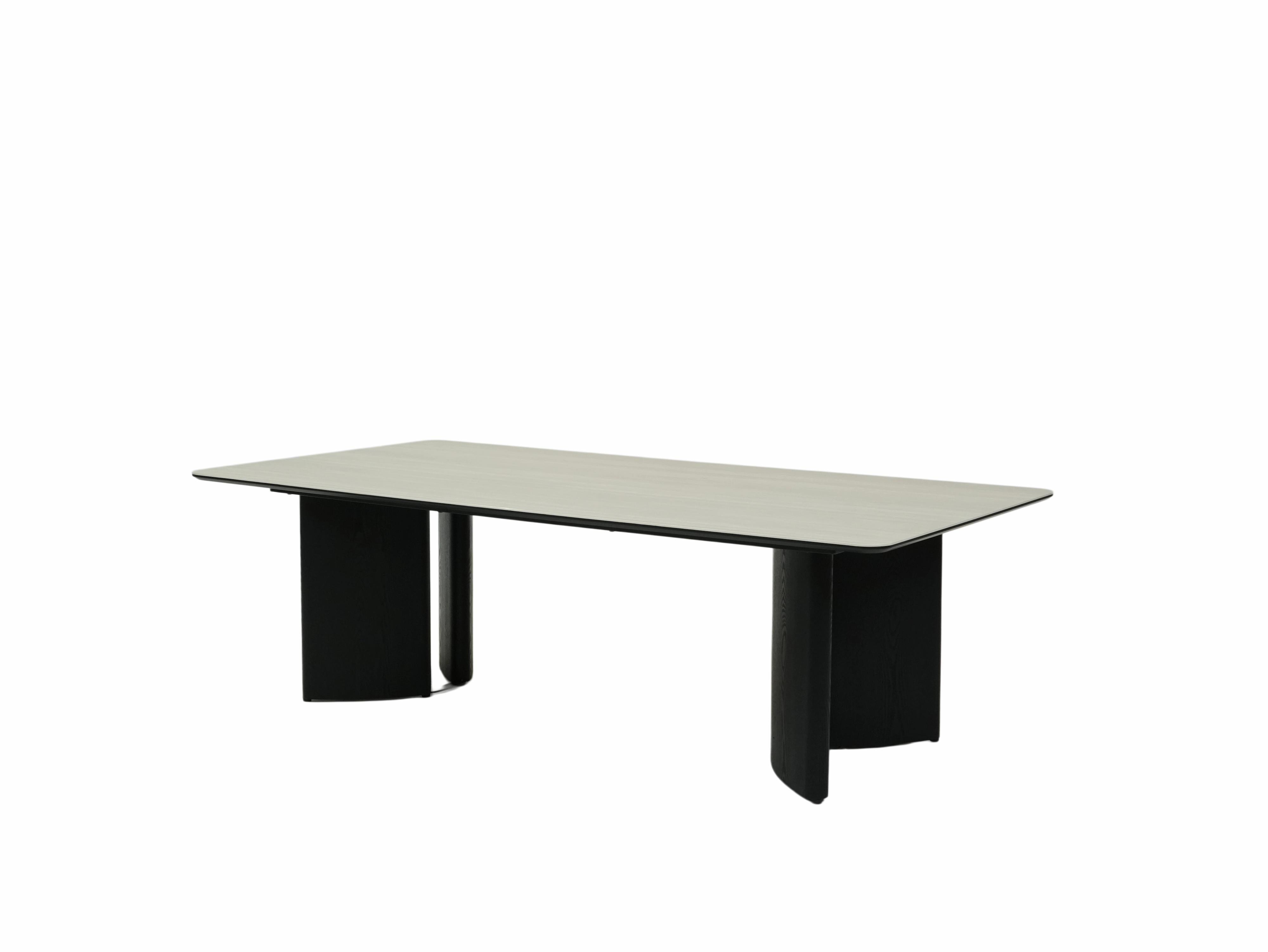 Waratah Modern Dining Table in Sandy White Ceramic and Black Finish