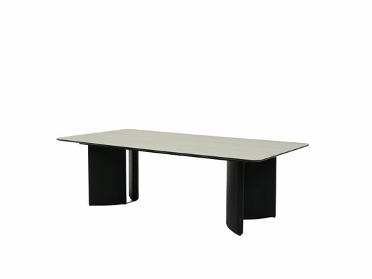 Waratah Modern Dining Table in Sandy White Ceramic and Black Finish