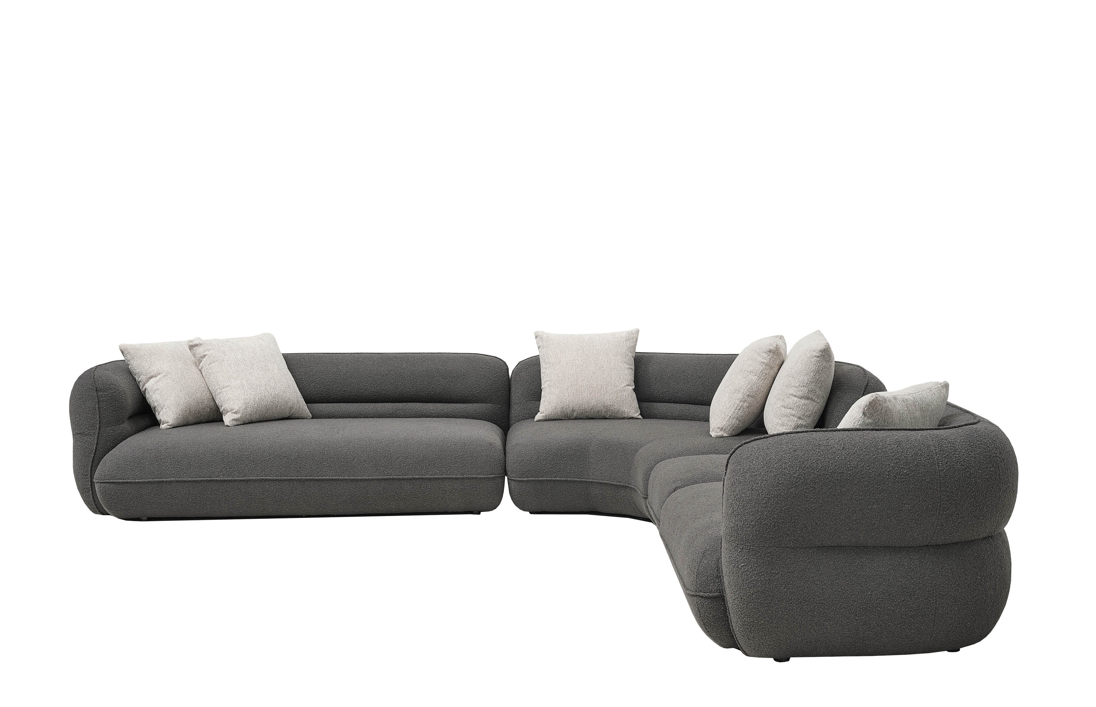 Cuddle Fabric Corner Modern Sofa Set Dark Grey
