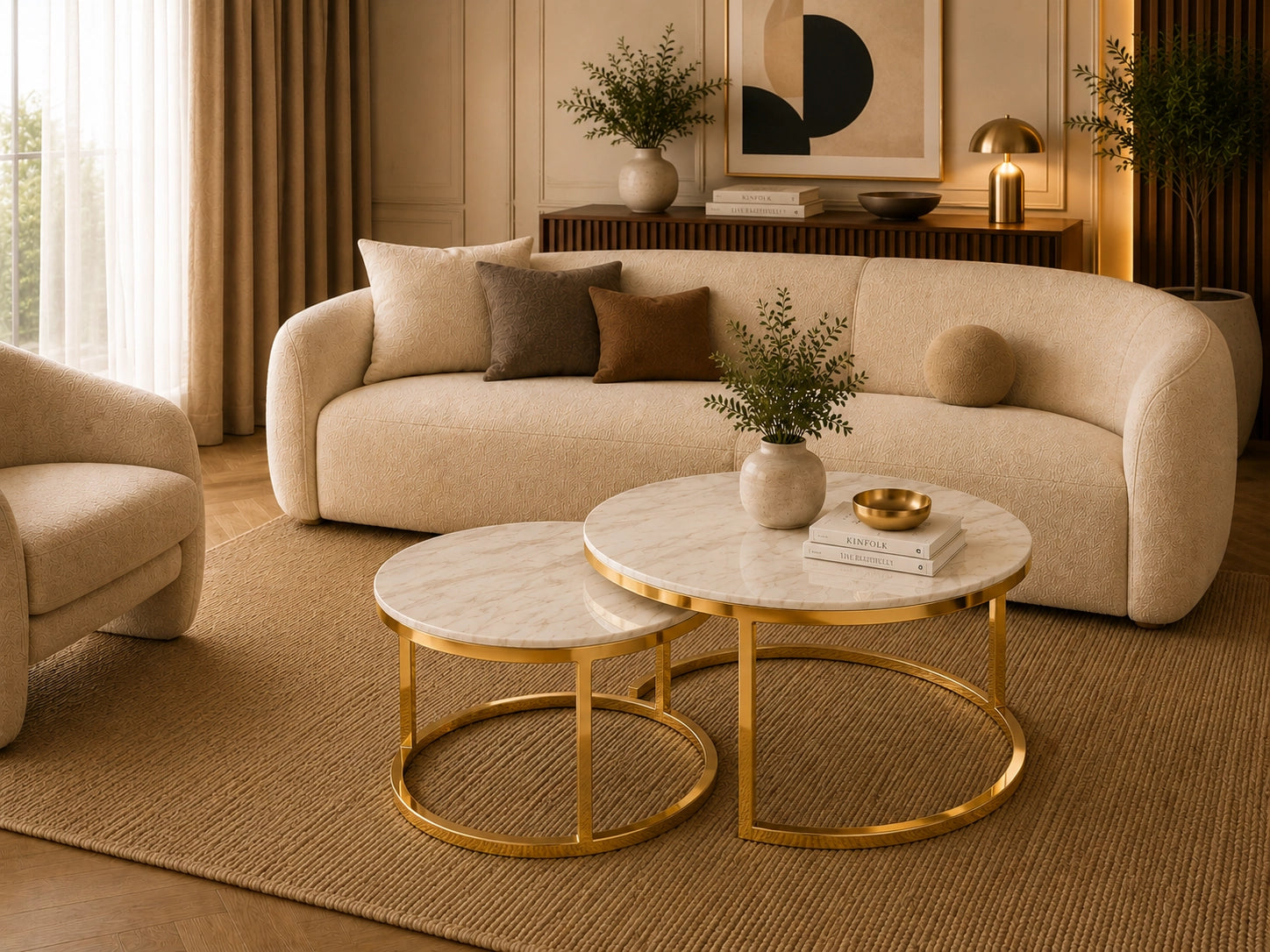 Dablo Gold Golden Base Marble Top Coffee Table
