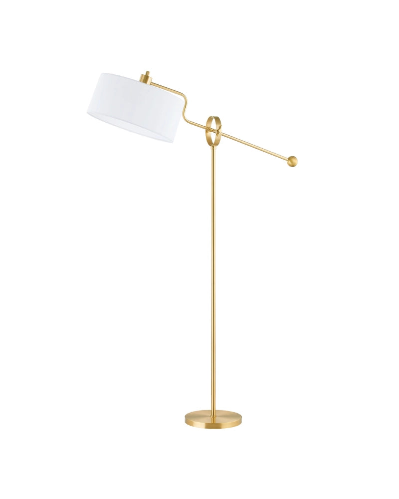 Edge Brass Floor Lamp with Adjustable White Shade