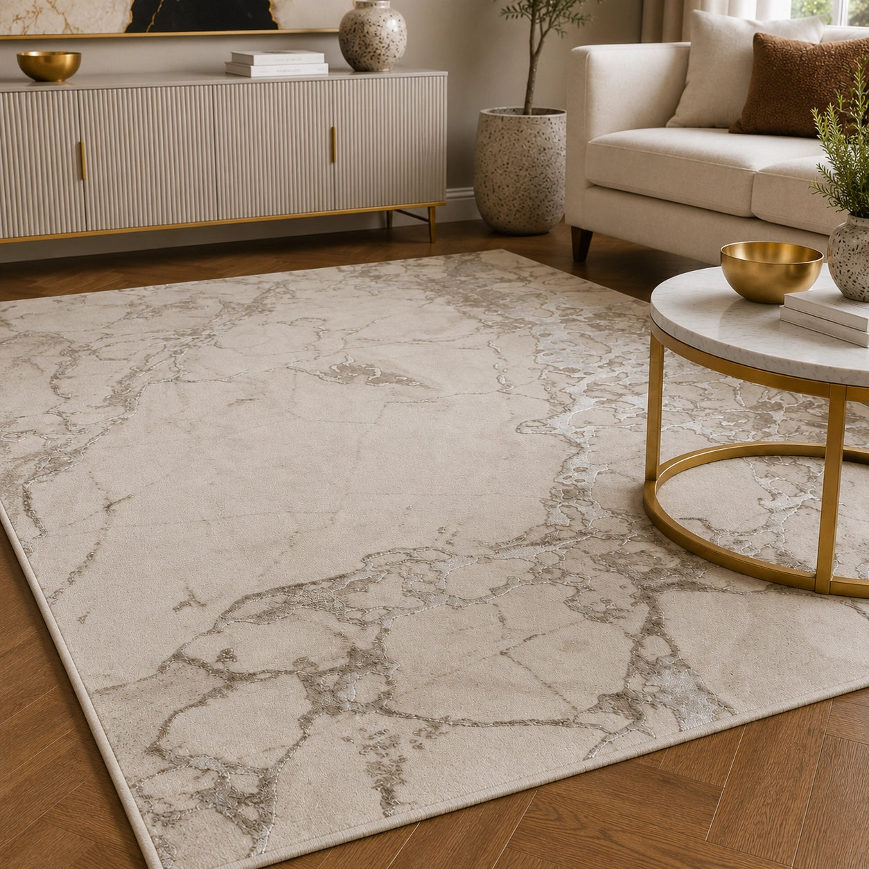 Elmaas T502A Cream White Modern Area Rug