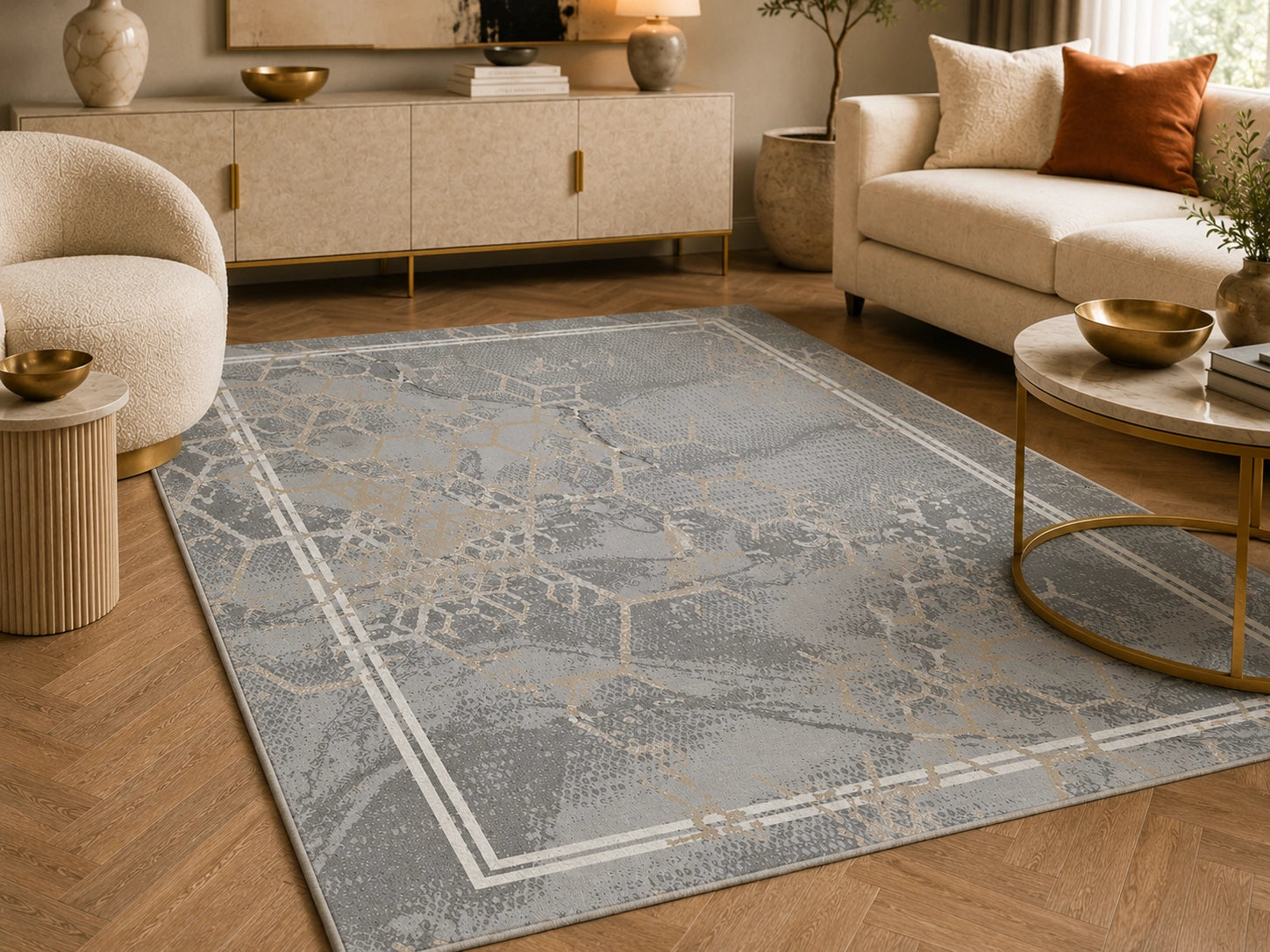 Elmaas T503A Light Grey V Beige Modern Area Rug