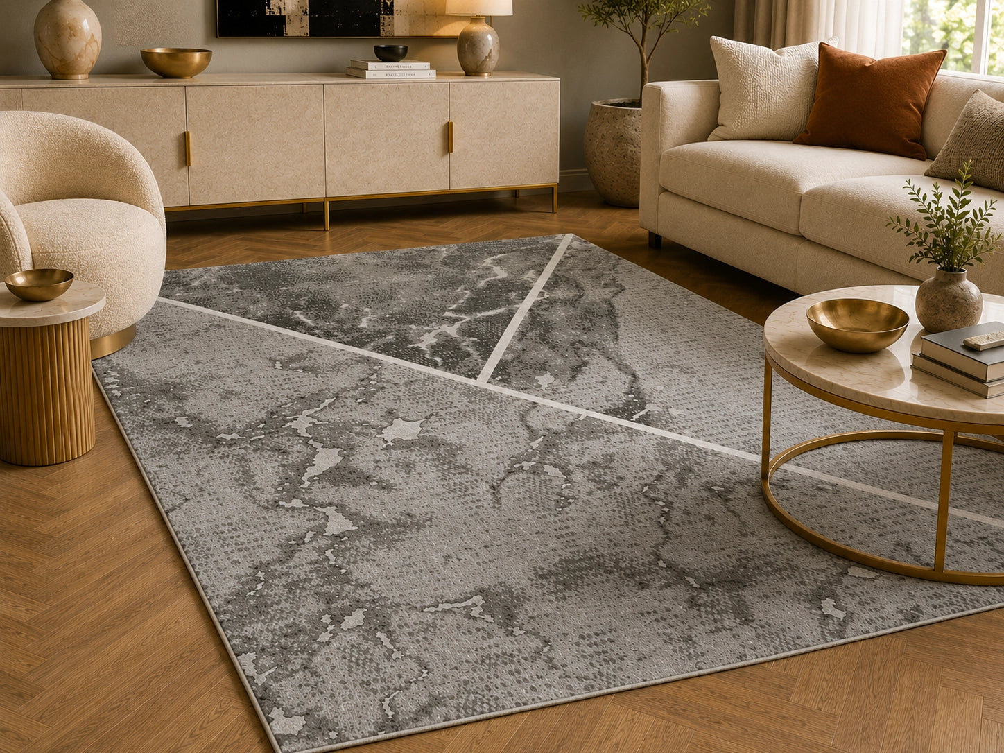 Elmaas T506A Grey White Modern Area Rug