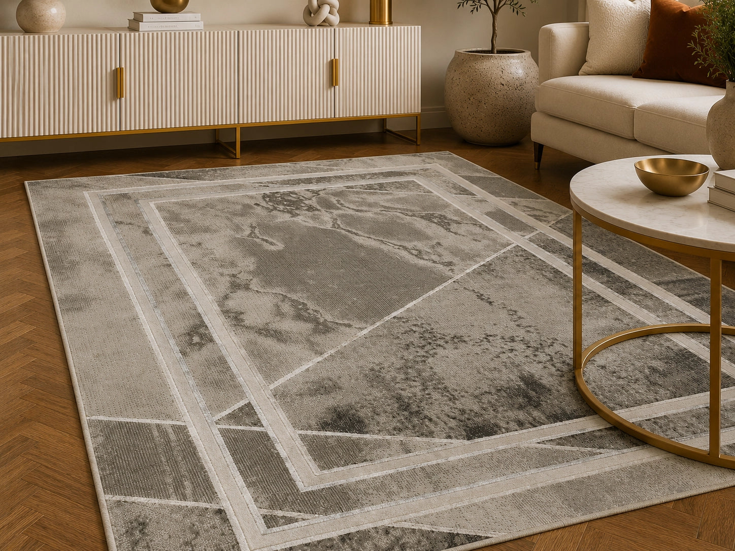 Elmaas T510A Light Grey White Modern Area Rug