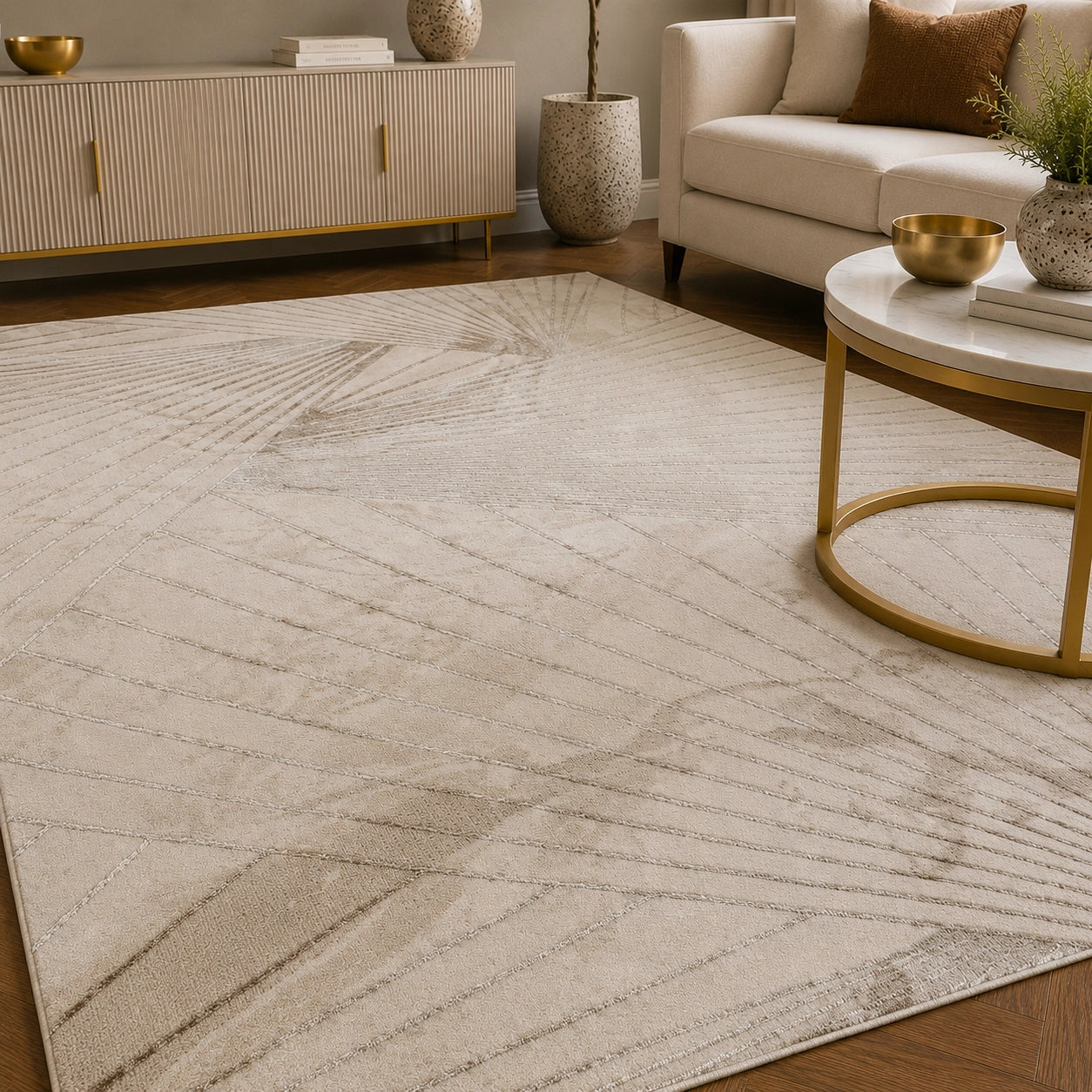 Elmaas T511A Cream V Beige Modern Area Rug