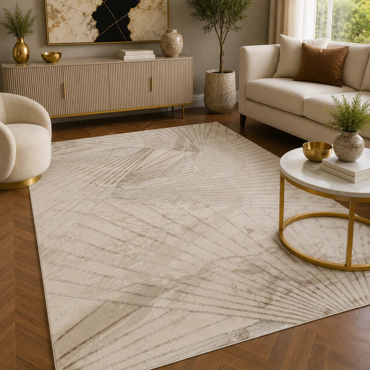 Elmaas T511A Cream V Beige Modern Area Rug