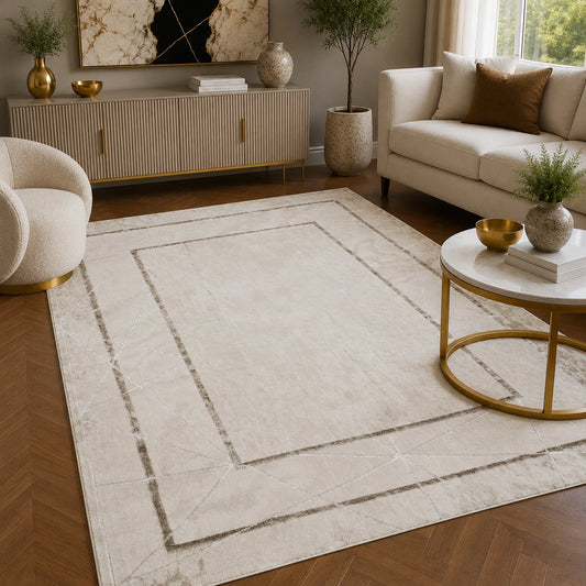 Elmaas T519A Cream White Modern Area Rug