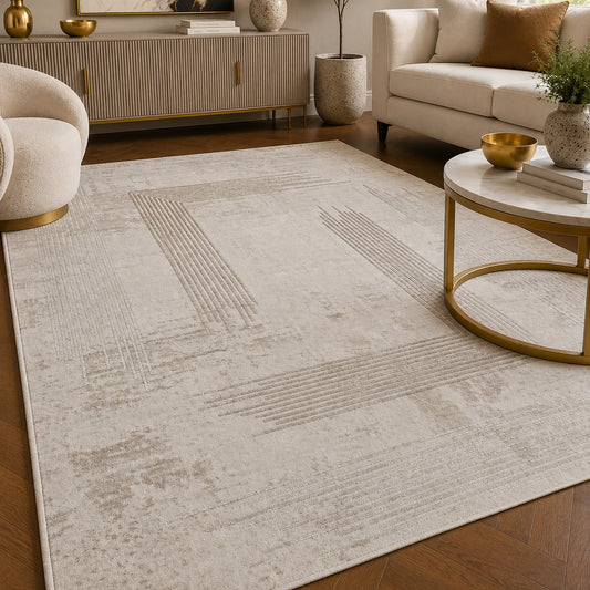 Elmaas T521A Cream V Beige Modern Area Rug