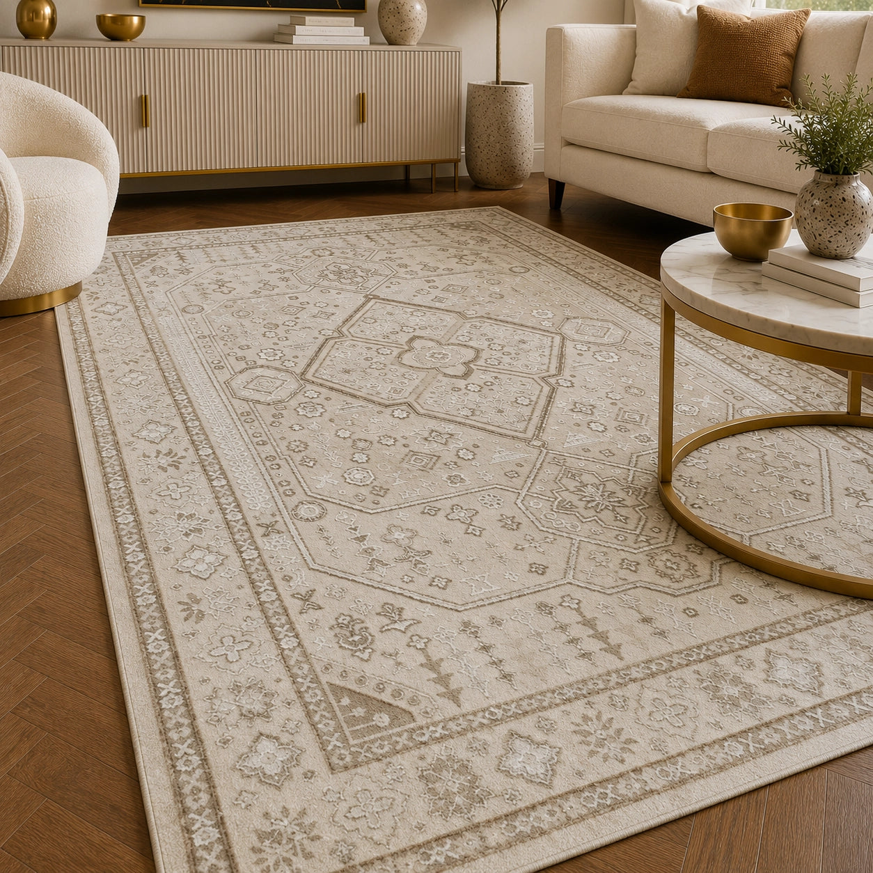 Elmaas T529A Cream White Modern Area Rug