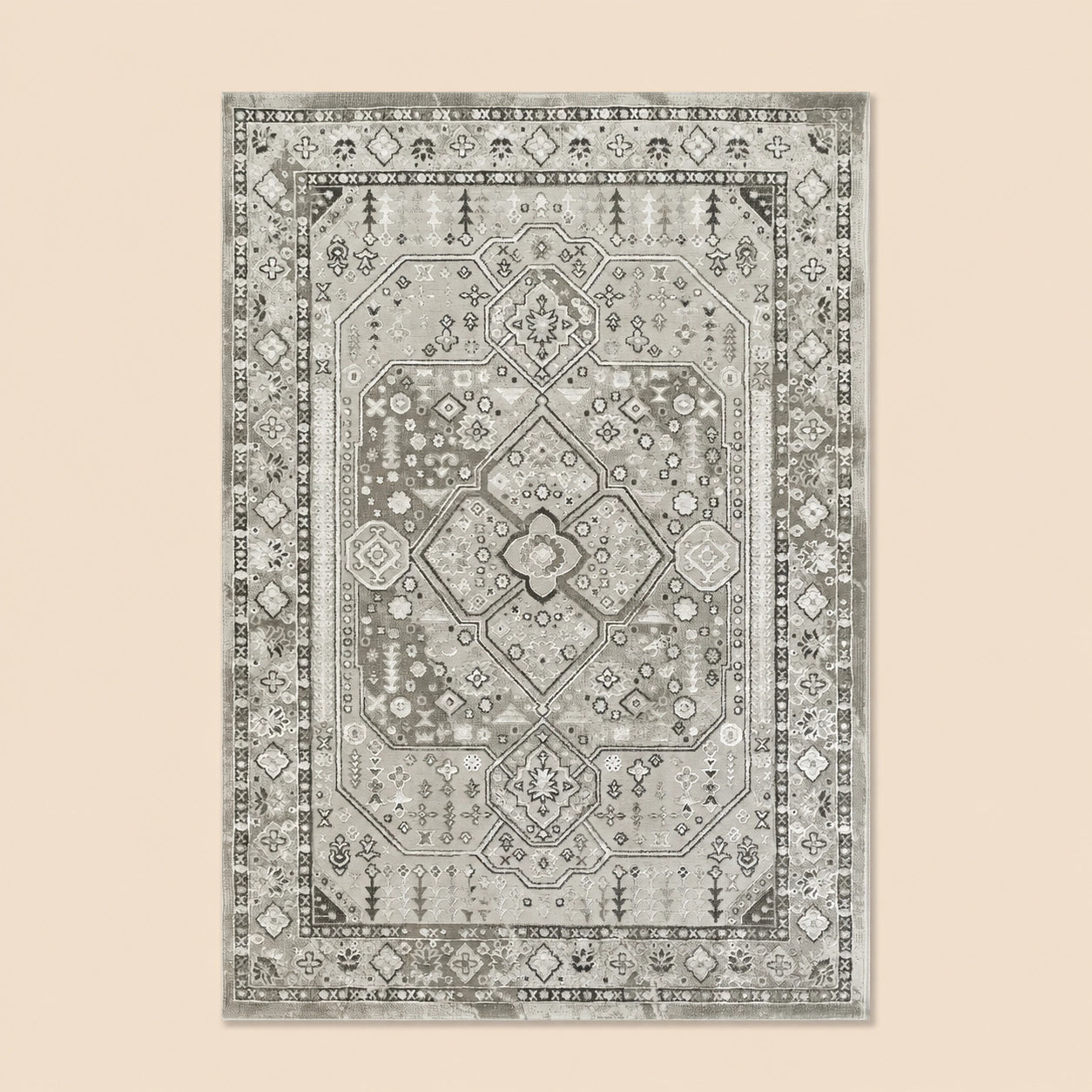 Elmaas T529A Light Grey White Modern Area Rug