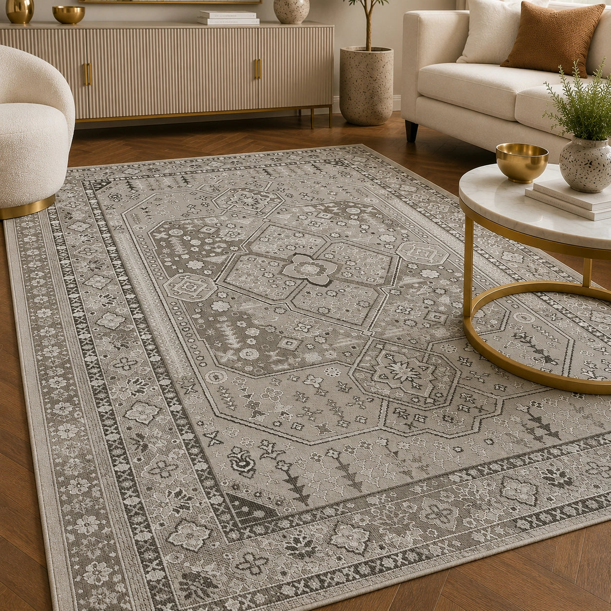 Elmaas T529A Light Grey White Modern Area Rug