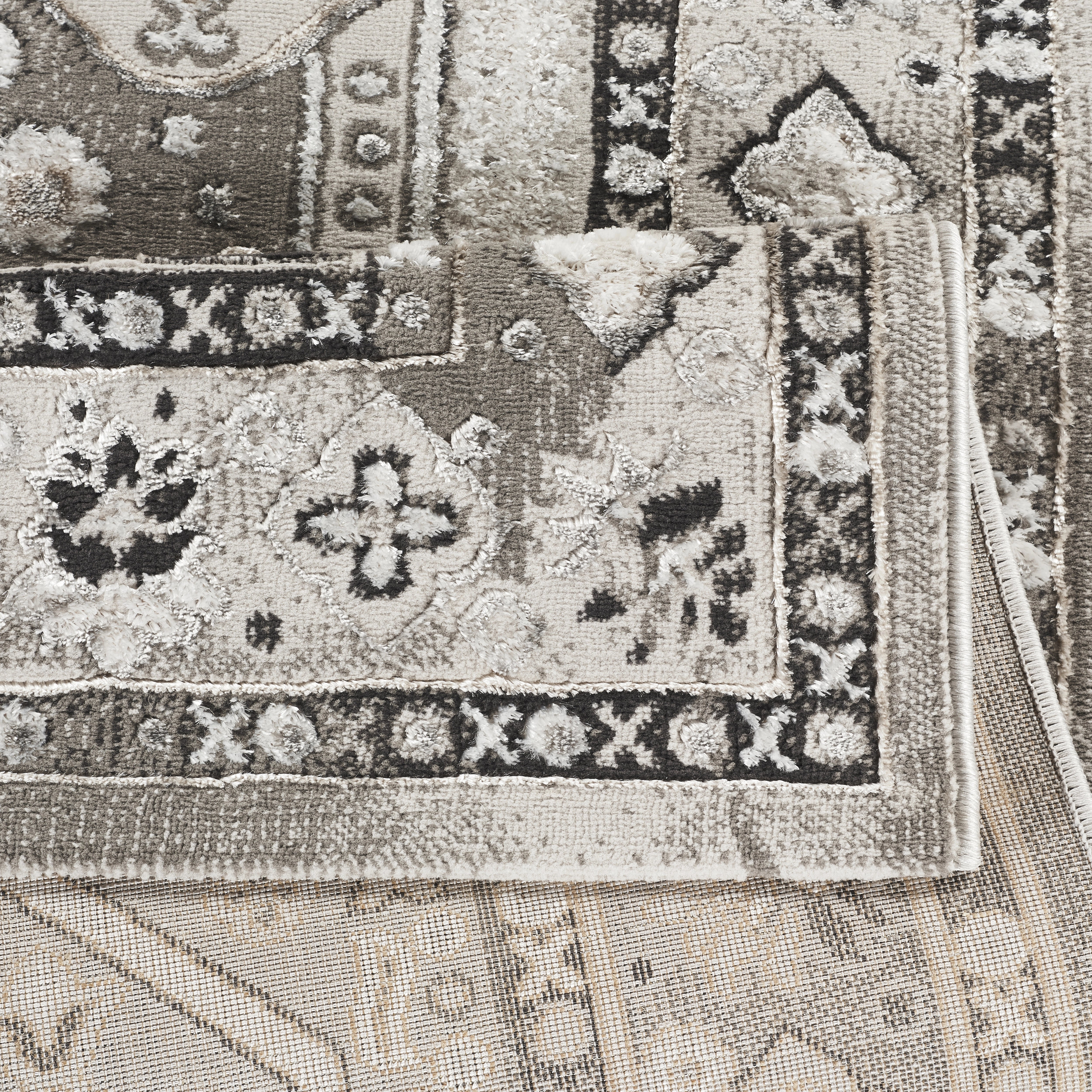 Elmaas T529A Light Grey White Modern Area Rug