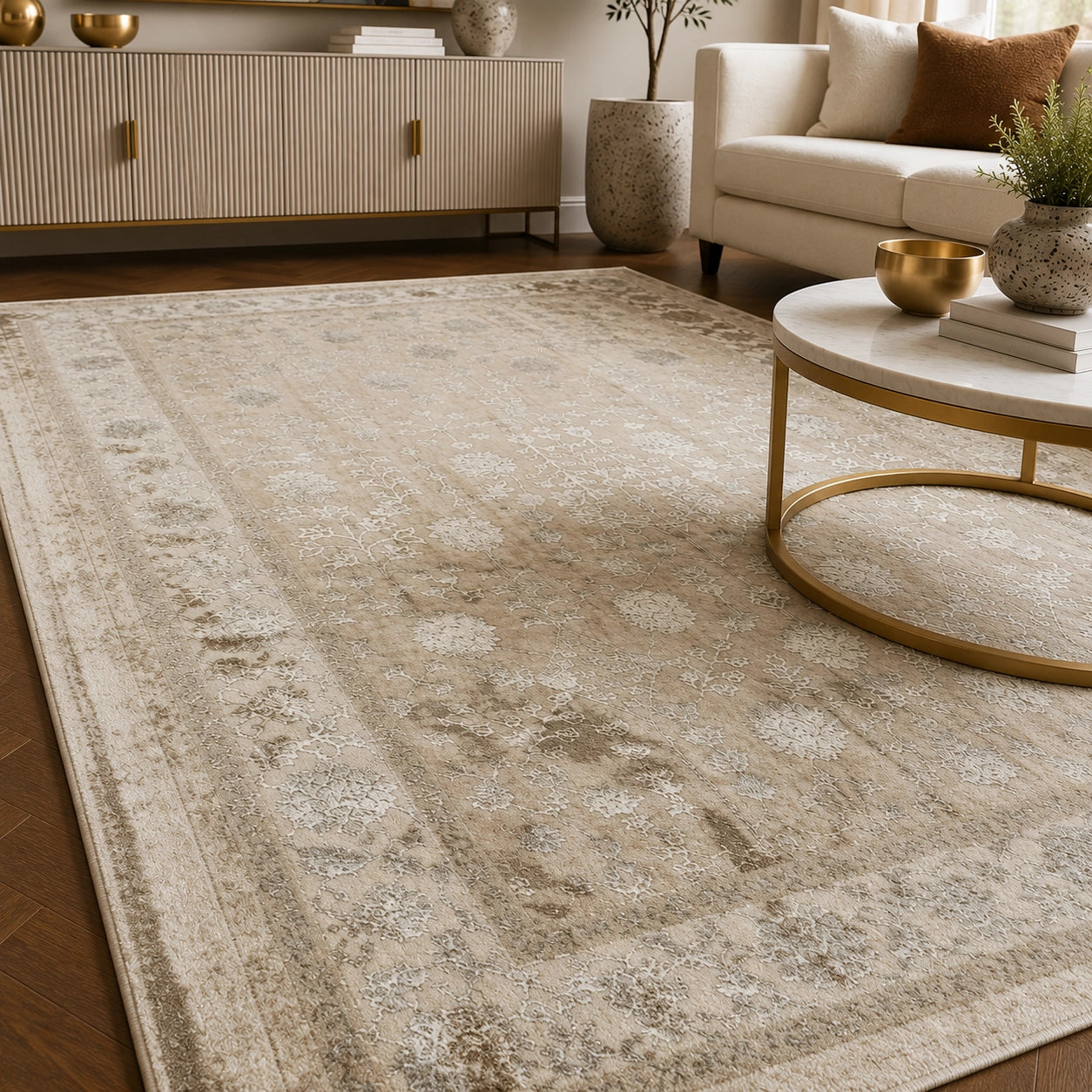 Elmaas T531A Cream White Modern Area Rug