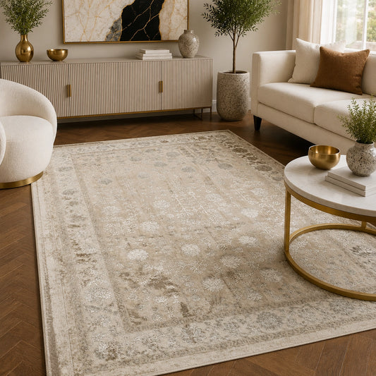 Elmaas T531A Cream White Modern Area Rug