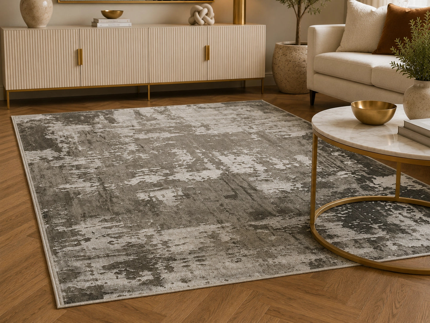 Elmaas T533A Light Grey White Modern Area Rug