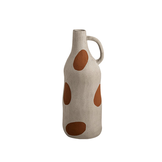 D23091A Brown Ceramic Large Round Hand Painted Bottle Handcrafted Home Décor